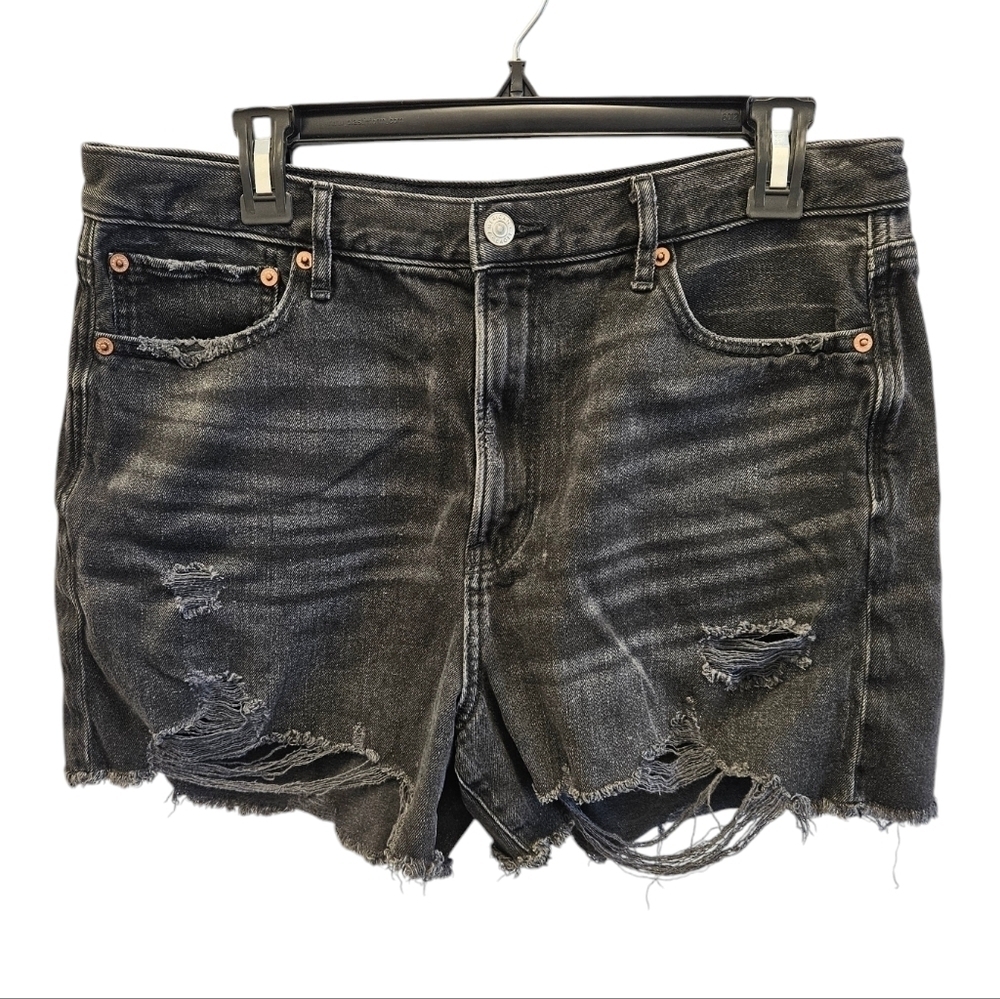 American Eagle Black Distressed Cutoff Denim High Rise Shorts Womens